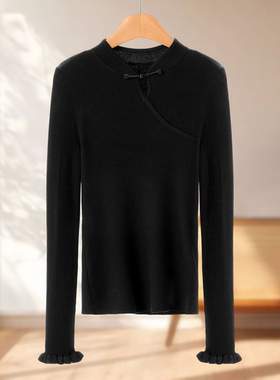 专柜559【妍B】冬装 含绵羊毛国风盘扣喇叭袖立领毛衣161