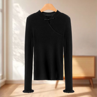 含绵羊毛国风盘扣喇叭袖 冬装 立领毛衣161 妍B 专柜559