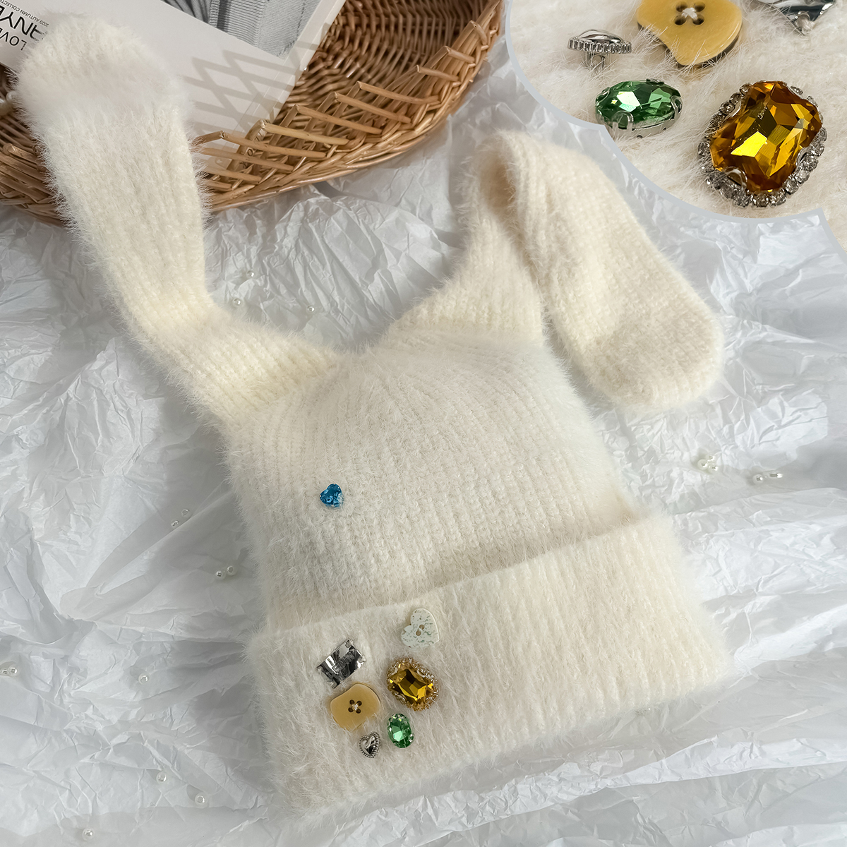 【乐D】冬装 *绍 可爱兔耳朵保暖卷边针织毛线帽391