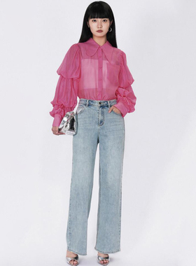 专柜639【莫Y】秋装 纯色中腰简约风休闲直筒牛仔裤663