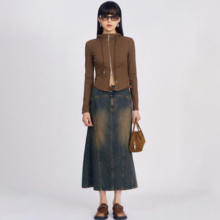 34%粘纤 针织衫 莫Y 纯色连帽弧形下摆开衫 322 秋装 专柜599