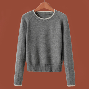 秋装 境 绍 撞色圆领套头插肩袖 661 专柜699 针织衫 30%绵羊毛