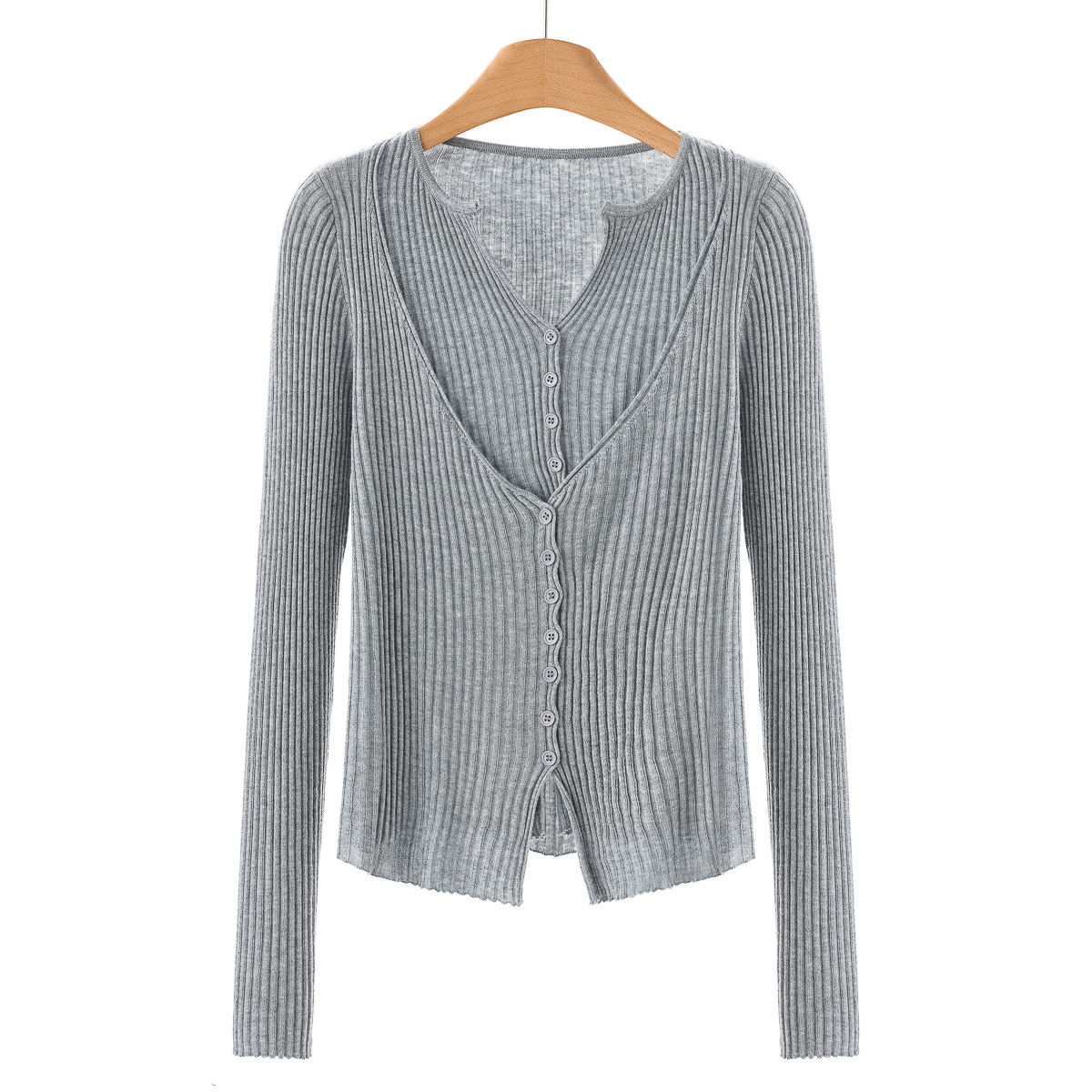 专柜439【兰】秋装 拼接假两件纯色外穿绵羊毛针织开衫016