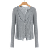 专柜439 016 拼接假两件纯色外穿绵羊毛针织开衫 兰 秋装