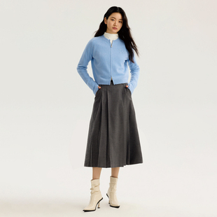 松紧腰带A字高腰含羊毛半身裙596 冬装 专柜659 木X