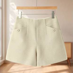 包布扣毛呢短裤 专柜539 含粘纤高腰纯色A版 冬装 634 莫Y