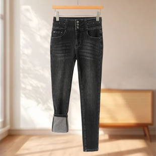 水钻高腰显筷子腿加绒小脚牛仔裤 冬装 656 文 专柜699