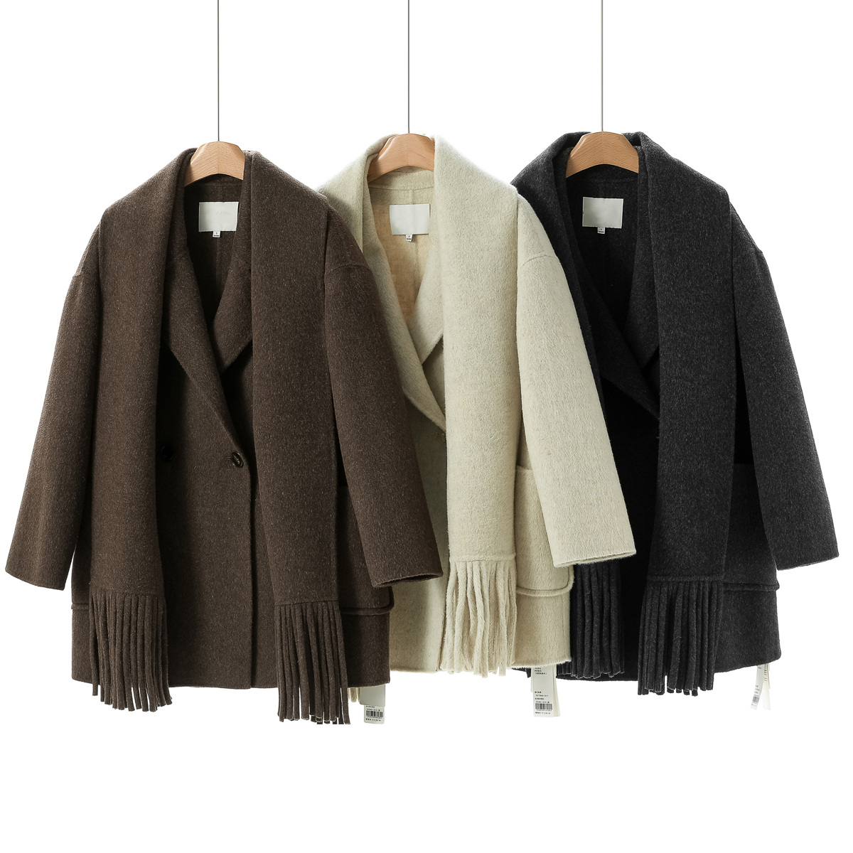 专柜2199 5%羊驼毛【木X】冬装 西装领双排扣双面毛呢外套837