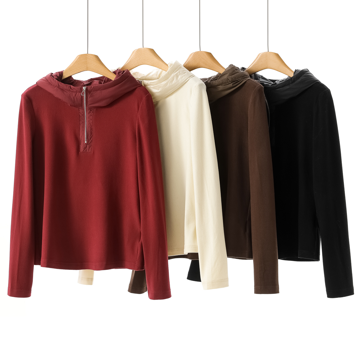 专柜399 48%粘纤【漠】秋装 连帽半拉链德绒保暖修身卫衣883