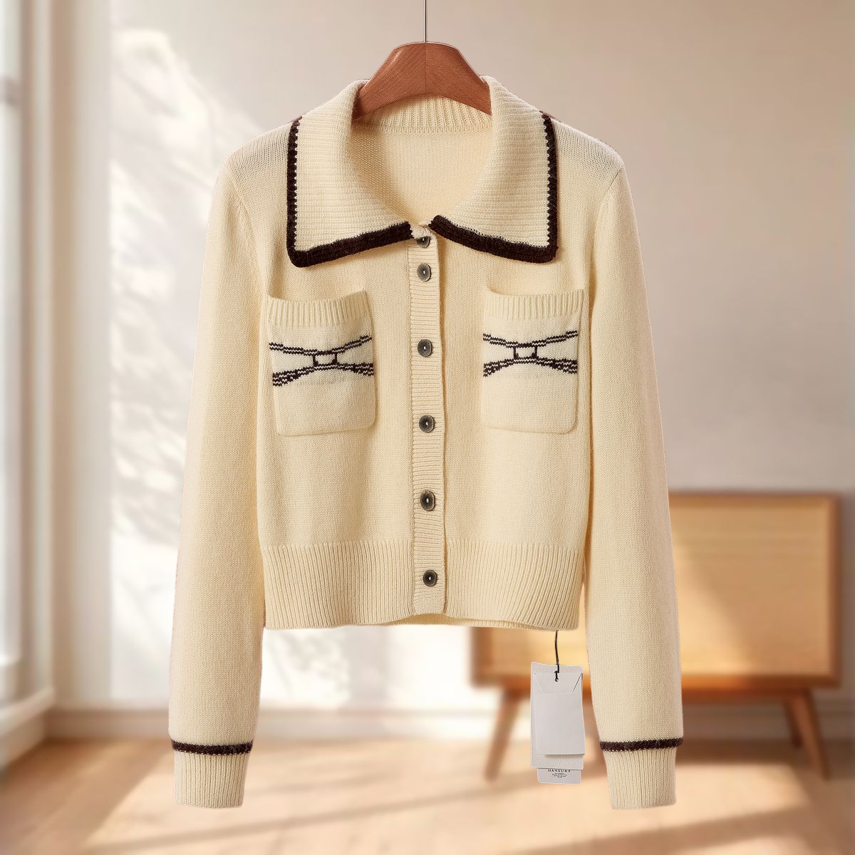 专柜699 9%兔毛【序】冬装 含绵羊毛开衫有口袋毛衣外套086