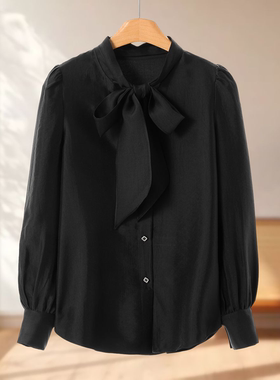 专柜899 84%再生纤维素+5%桑蚕丝【莫Y】冬装 飘带领真丝衬衫734