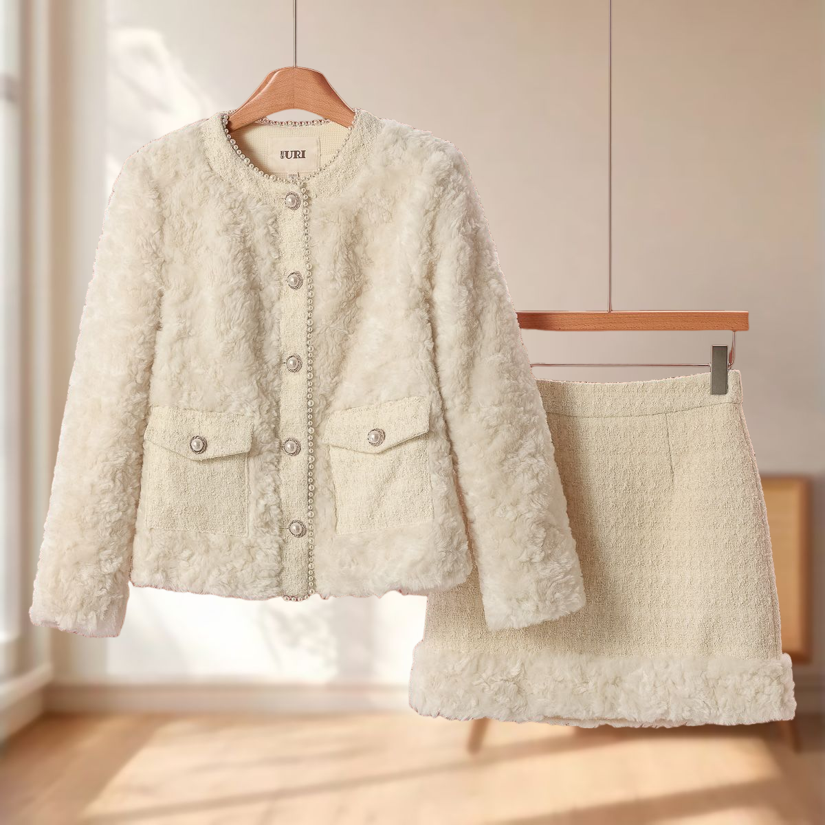 【蕾】仿羊羔毛串珠外套+包臀短裙小香风套装223~冬季新款女装,女装/女士精品,时尚套装,淘宝优惠券,粉丝福利购,淘宝优惠卷