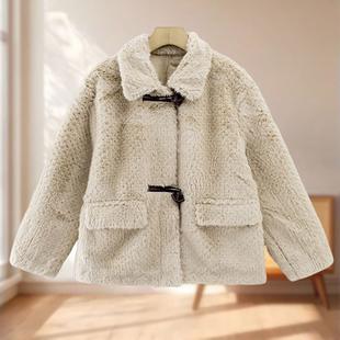 方领粽子扣舒适仿皮毛一皮草外套539路 冬季 麦
