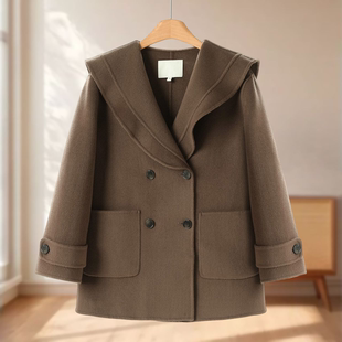 荷叶边翻领直筒双面呢大衣012 冬装 专柜1499 木X