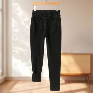 牛仔裤 专柜599 腰间烫钻四面弹磨毛小脚裤 冬装 734 莫Y