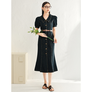 14%再生纤维素纤维 秋季 兰 领鱼尾牛仔连衣裙011 衬衫 专柜639