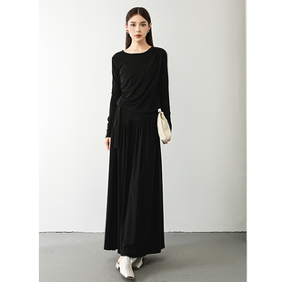 天丝过膝大摆高腰系带半身裙585 兰 秋 94%莱赛尔 专柜539