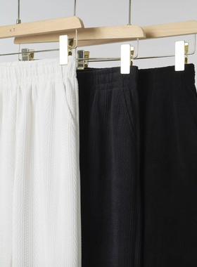 【吴】当季季 松紧腰竖纹肌理感直筒休闲裤W342~春季新款女装