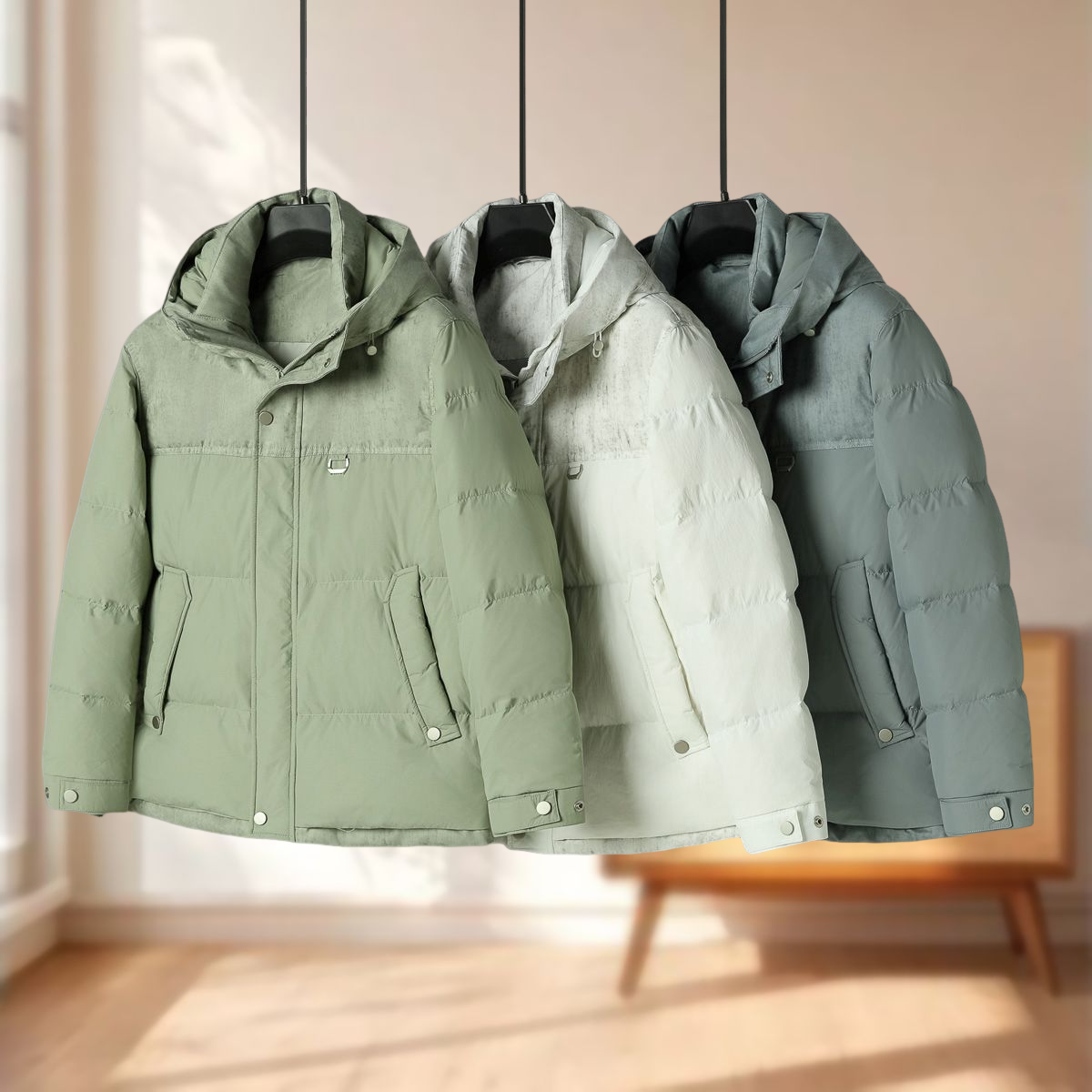 男装 【冰】扎染拼接摁扣束口袖连帽羽绒服050~冬季新款