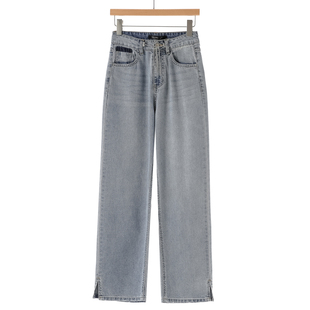 专柜469【兰】 链条高腰垂坠感开叉直筒牛仔裤010~秋季新款女装