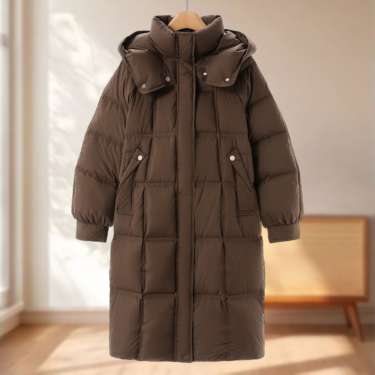 专柜1999【文】冬装 立领插肩袖过膝宽松连帽羽绒服111,女装/女士精品,羽绒服,淘宝优惠券,粉丝福利购,淘宝优惠卷