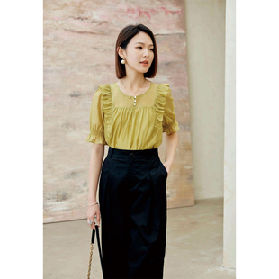 85%莱赛尔 夏装 专柜399 迪 688 木耳花边喇叭袖 套头天丝衬衫