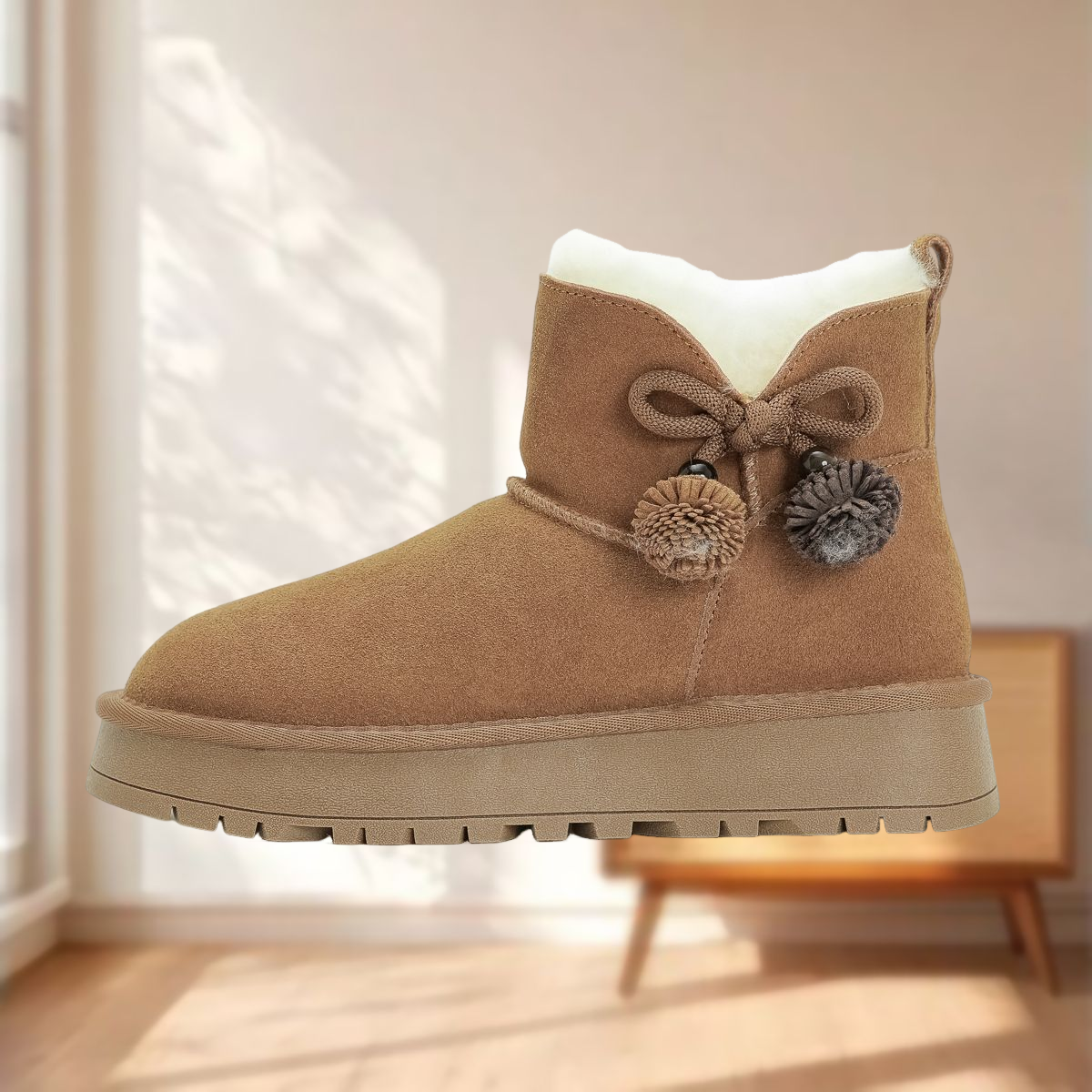 专柜真皮牛皮【黛】冬款 羊毛加绒厚度增高复古蝴蝶结雪地靴799,女鞋,时尚雪地靴,淘宝优惠券,粉丝福利购,淘宝优惠卷