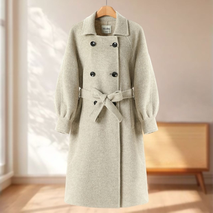 插肩灯笼袖 专柜2399 冬装 兰 双面呢长毛大衣649 100绵羊毛