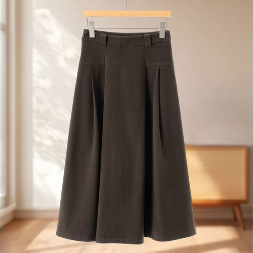 专柜669 34%粘纤【文】冬装 百褶过膝大摆裙文艺感A字半身裙210