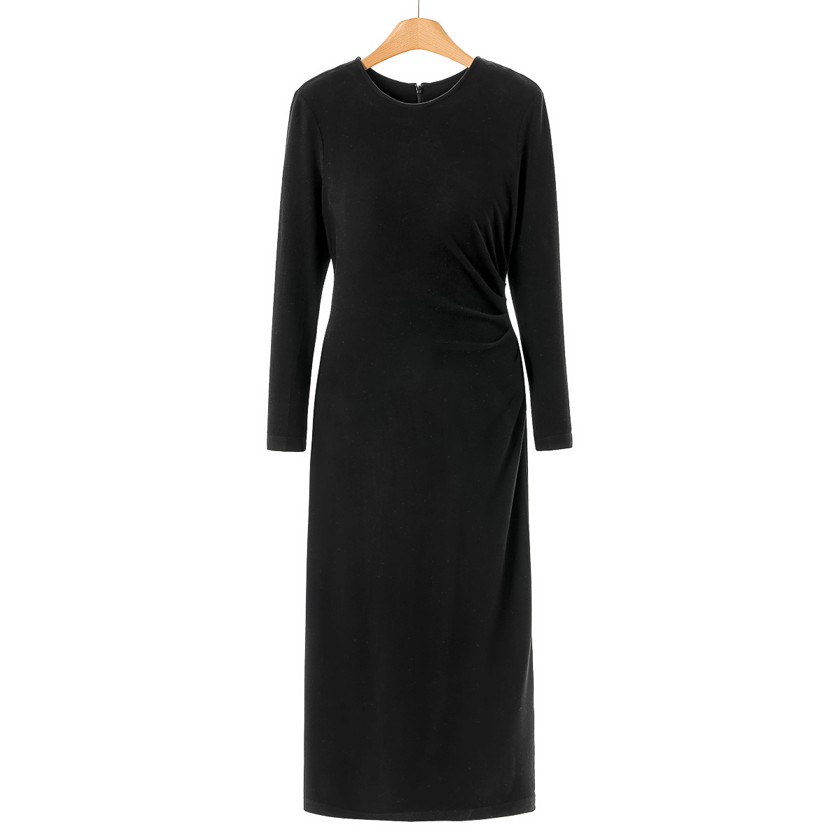 专柜589【TH】冬装 过膝开叉褶皱收腰带垫肩针织连衣裙059