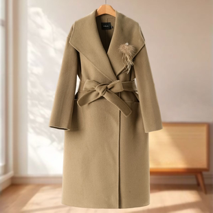 94%绵羊毛 大翻领长款 5%山羊绒 冬装 双面呢563 莫Y 专柜1999