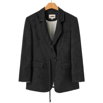 专柜1168 100粘纤【QS】 翻边开叉袖冰丝提花西装外套005~秋