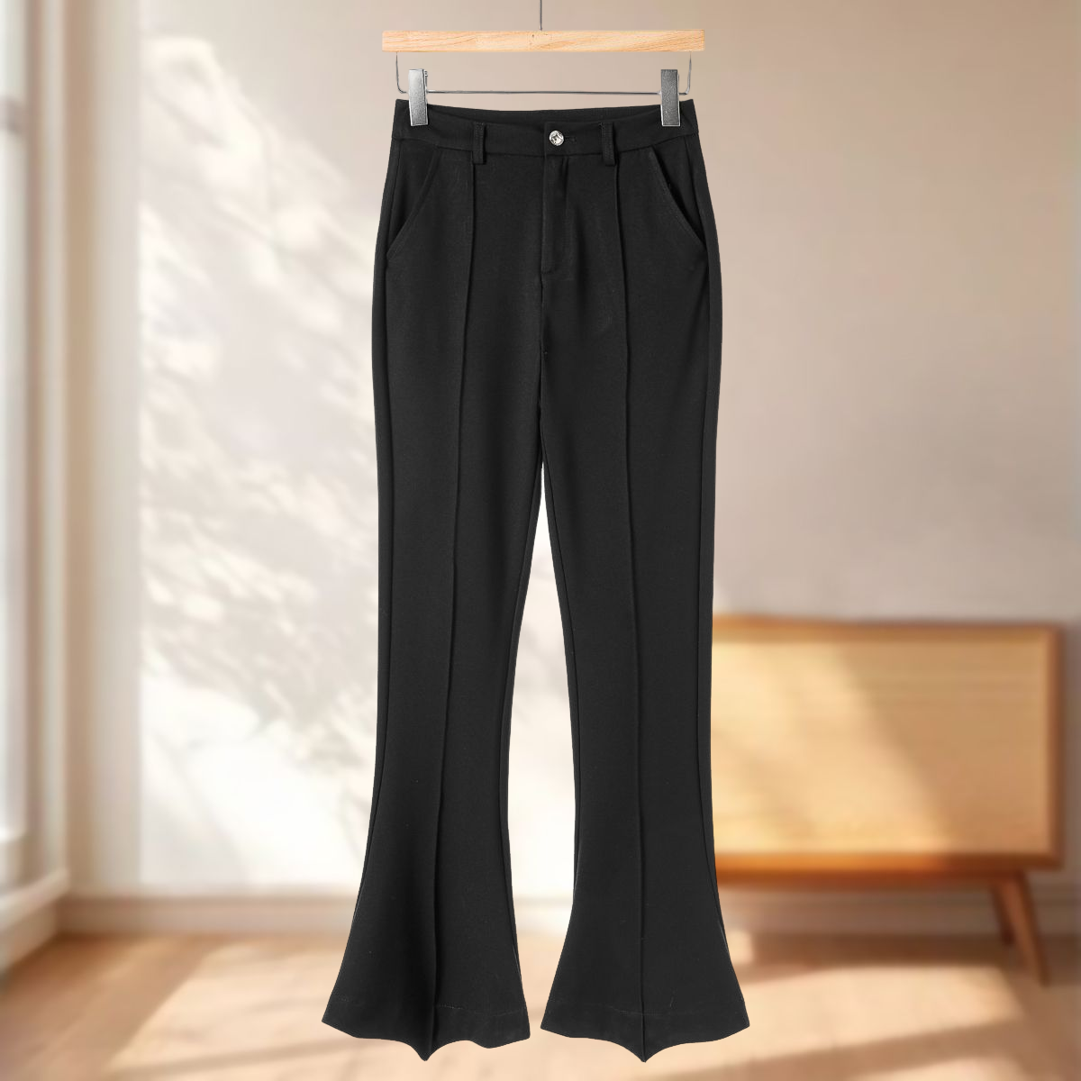 专柜499 50%粘纤【HO】春装 *绍 设计感不规则裤脚修身微喇裤302