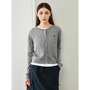 麻花纹理刺绣开衫 专柜499 秋装 兰 针织短外套567 30%绵羊毛