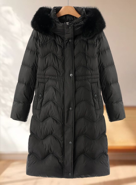 专柜2899【木X】冬装 连帽不可拆卸配毛领可收腰羽绒服183弜