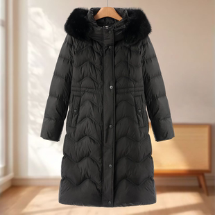 连帽不可拆卸配毛领可收腰羽绒服183弜 冬装 专柜2899 木X