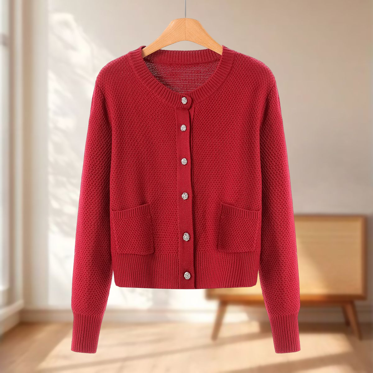 专柜889 31%绵羊毛【TH】冬装 小香风温柔修身圆领短毛衣外套233