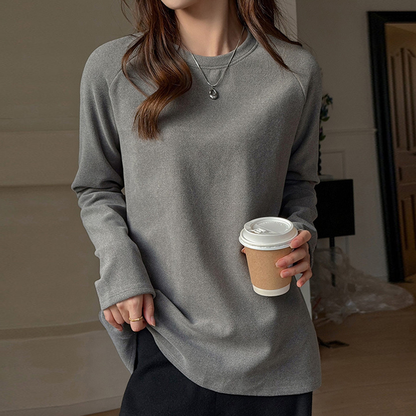 宽松加厚德绒长袖T恤显瘦打底衫