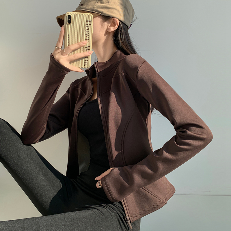 加绒加厚瑜伽运动短款立领小外套