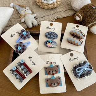 bunny手作新款 小清新蓝色系椭圆bb夹可爱发夹百搭儿童侧夹发饰品