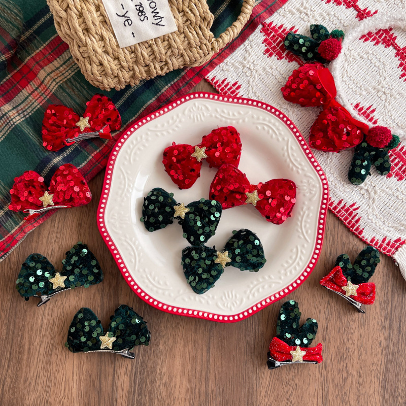 圣诞新款细闪星星亮片蝴蝶结儿童