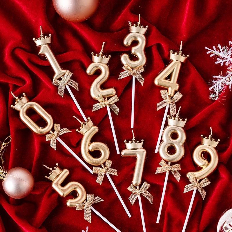 皇冠蝴蝶结数字生日蜡烛儿童周岁派对香槟色金色蜡烛