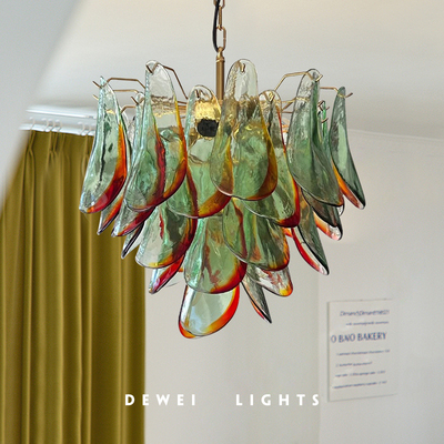 吊灯花瓣手工玻璃中古法式Murano穆拉诺别墅大厅复式吊灯艺术餐厅