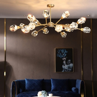 北欧后现代全铜轻奢水晶吊灯新款菱角北欧餐厅客厅大气分子灯具