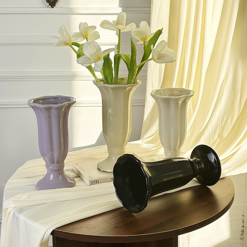 欧式白色陶瓷花瓶百塔玫瑰鲜花轻奢高级感客厅摆件插Z花法式复古