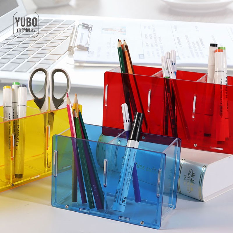 透明笔筒收纳亚克力创意多格分隔大容量两格三格桌V面化妆刷收纳
