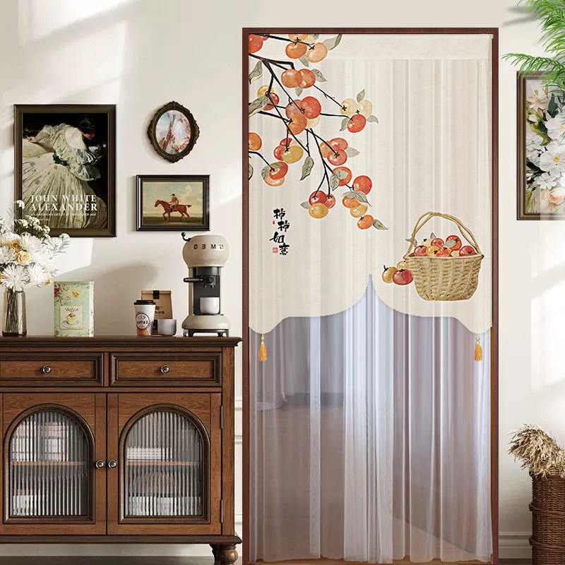 新中式禅意卧室客厅门帘s古风竹节纱通风防蚊纱帘免打孔厨房遮挡
