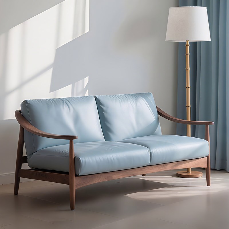 新中式胡桃木真皮沙发2025新款现代简约客N厅直排沙发办公室沙发