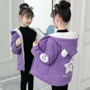 女童2024新款 儿童运动加绒外套防风衣秋冬加厚卡通萌 洋气宝宝秋装