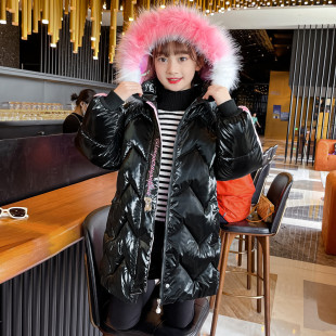 毛领女童棉服新款儿童羽绒棉衣洋气中长款棉袄中大童加厚冬装外套